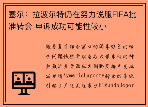 塞尔:拉波尔特仍在努力说服FIFA批准转会 申诉成功可能性较小 塞尔:拉波尔特仍在努力说服FIFA批准转会 申诉成功可能性较小
